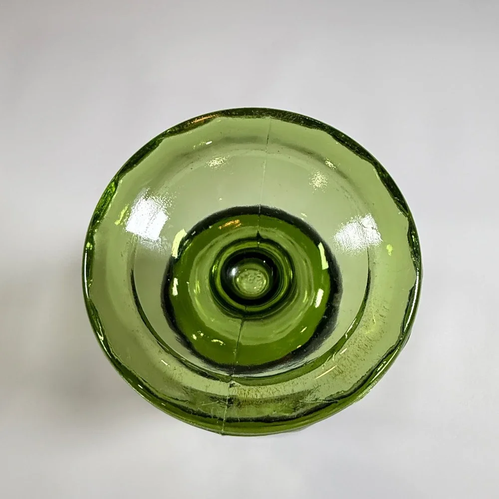 VTG Hazel-Atlas ATC50 Avocado Green Glass Ribbed Scalloped Footed Flower Vase 6
